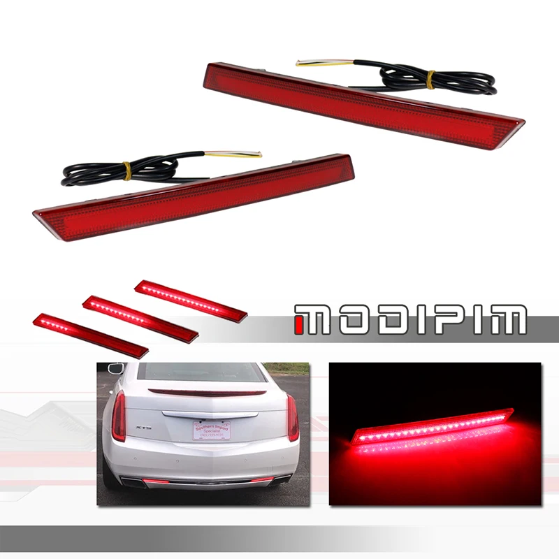 

Red LED Car Rear Bumper Reflectors Tail/Brake Lights, Rear Fog Lights w/ Sequential Turn Signal Light For 2013-2017 Cadillac XTS