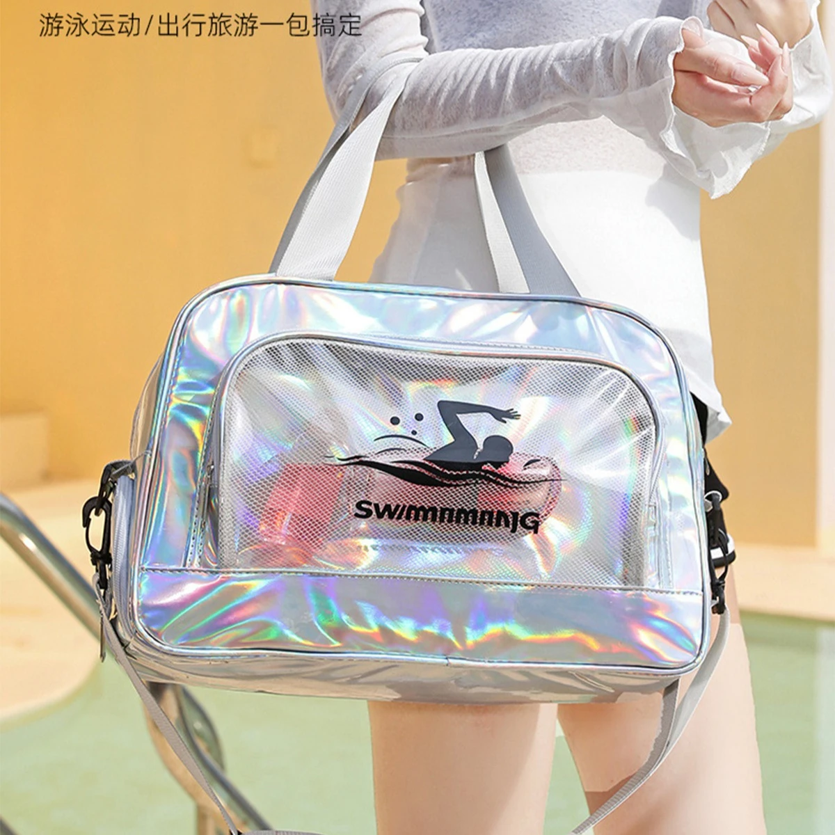 Waterproof Swim & Gym Bag, Dry Wet Separation Tote with Independent Shoe Compartment, Large Capacity Beach Travel Organizer