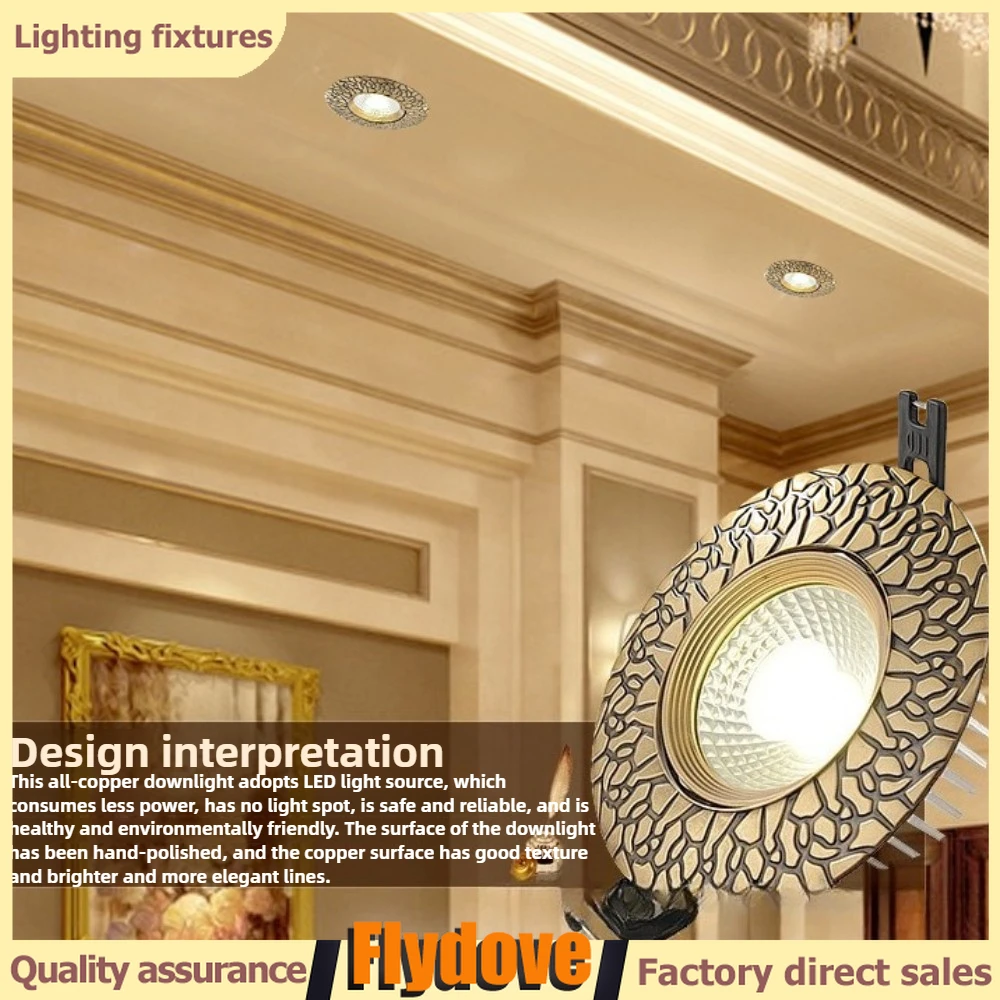 

Copper European Style Tube Light LED Bedroom Living Room Dining Room Fitting Room Ceiling Light Retro Home Embedded Spotlight
