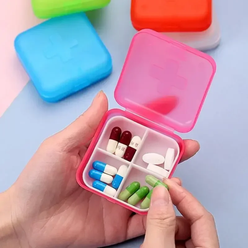 Mini Portable Pills Organizer Case 4 Grids PillBox Tablet Storage Container Weekly Medicine Pill\'s Box Pill Case Drug Dispense