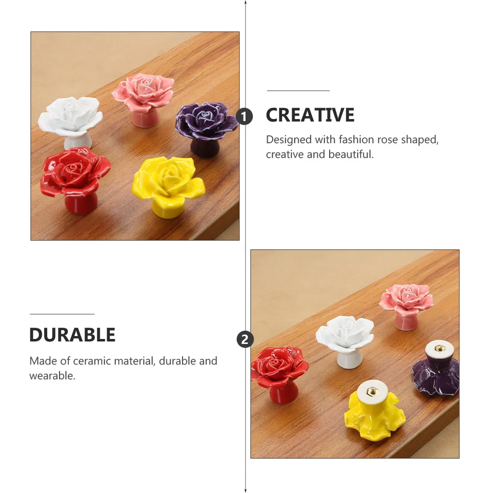 

6Pcs Creative Rose Design Ceramic Drawer Knobs Smooth Finish for Cabinet Door Furniture Wardrobe Cupboard Storage Organizer Pull