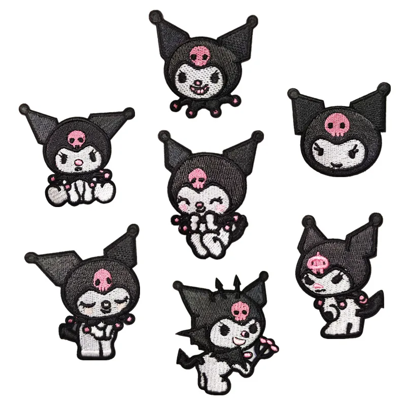 7 pezzi Anime Sanrio Kuromi applique autoadesiva per cucire vestiti per bambini termoadesivi su toppe ricamate fai da te Kwaii Coat Decor Badge