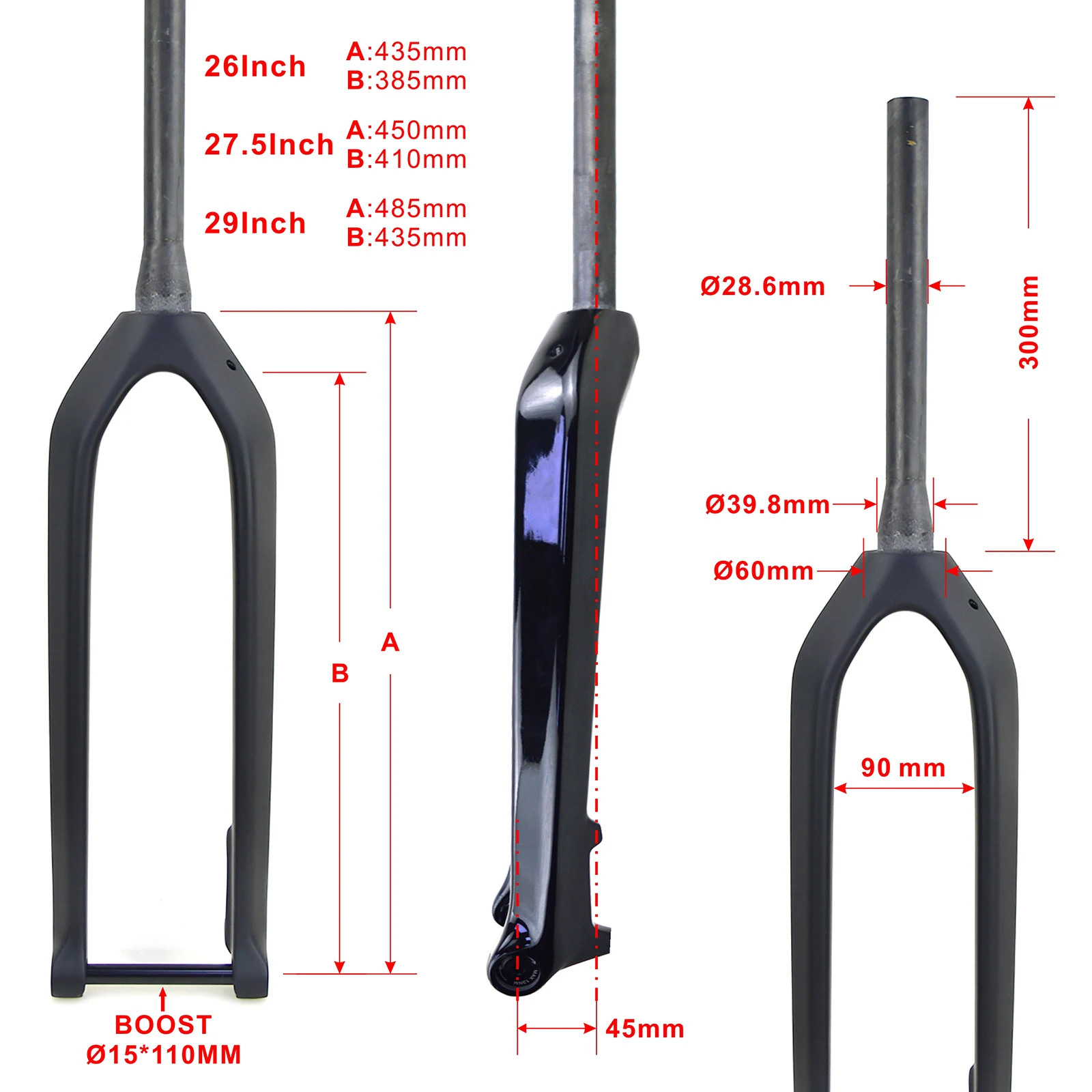 Newest 15x110mm Boost Enhanced Bicycle UD Full Carbon Fibre Disc Brake MTB Fork Thru Axle Tapered/straight Inner Cable hard fork