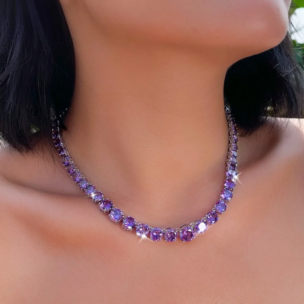 CWWZircons Rundschliff CZ Tennis-Halskette, Iced Out Einreihige Bunte Kettenhalskette für Männer und Frauen, HipHop-Schmuck Großhandel DZ0109 – Detail 2