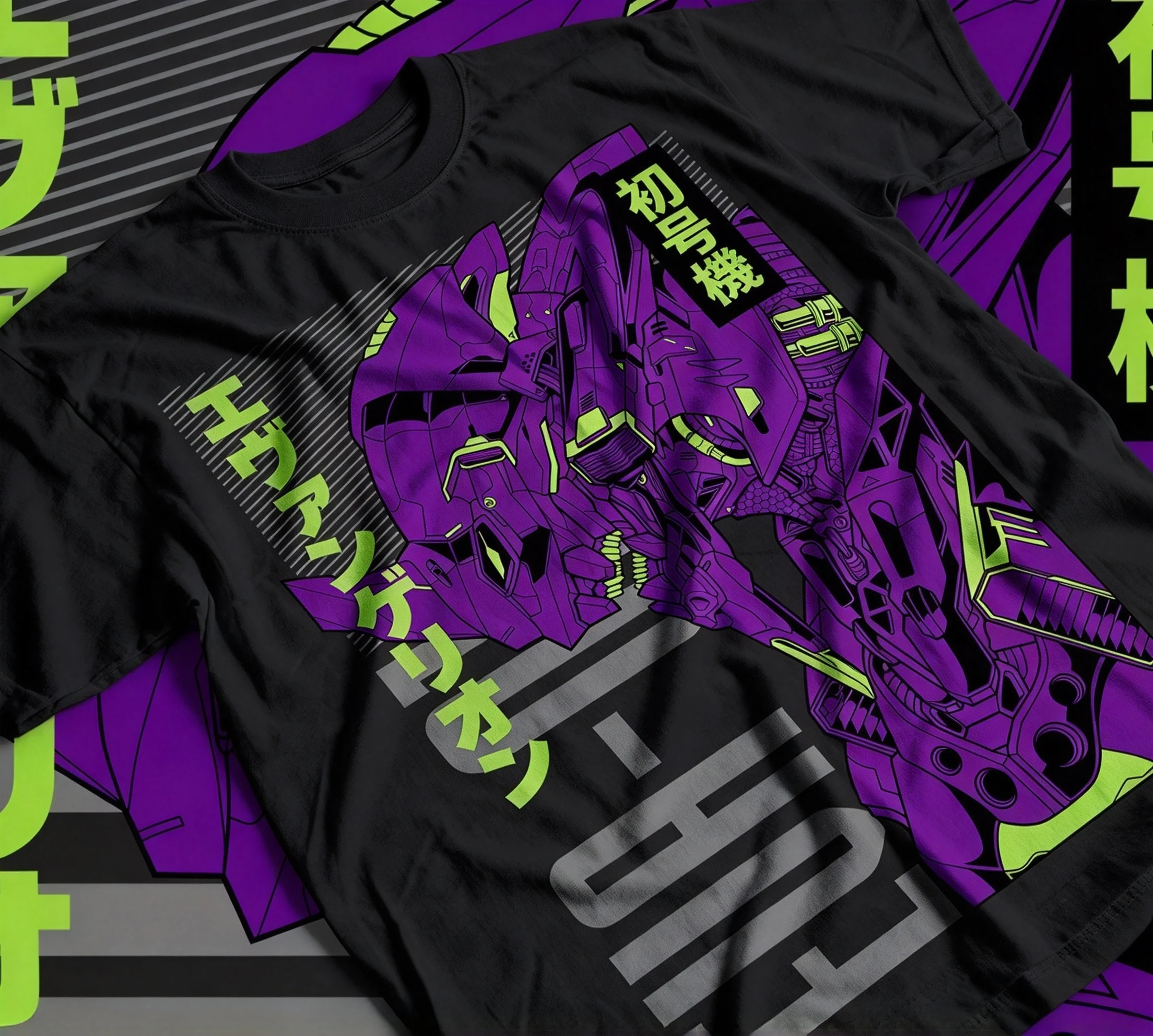 Hot Art Tee Unisex Short Sleeve Neon EVA Unit 01 Classic Anime Graphic Tshirt For Cosplay Event Party Daily Street Style