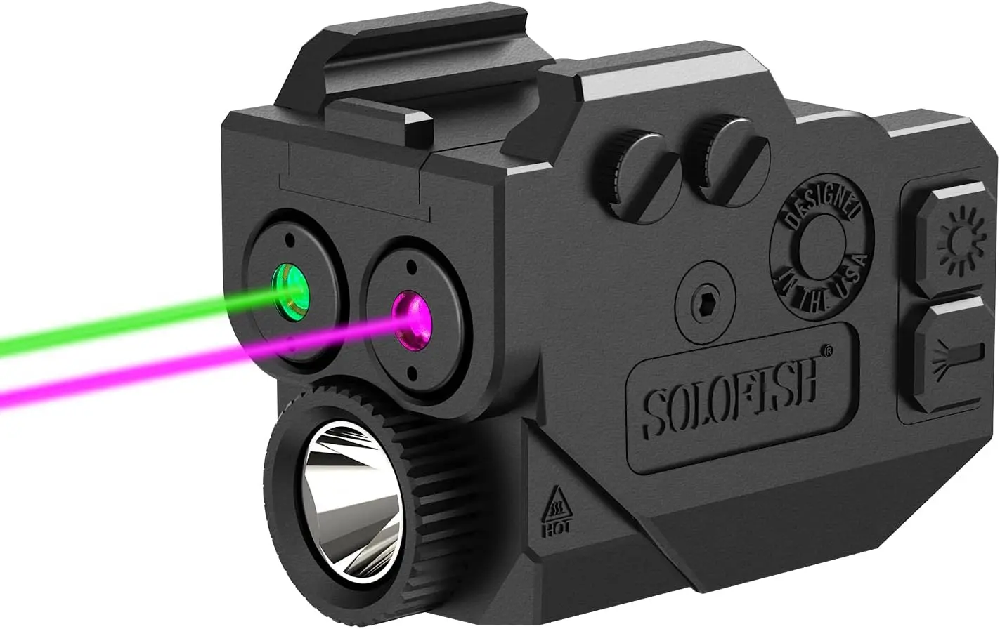 

Rechargeable Tactical Pistol Light with Purple/IR/Green Laser, Adjustable Rail, Strobe & Memory Function