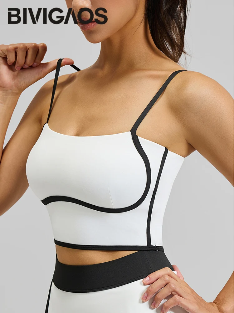 BIVIGAOS Summer Streamlined Yoga Vest Women Chest Pad Beautiful Back Tank Top Adjustable Shoulder Strap Fitness Sport Camisole