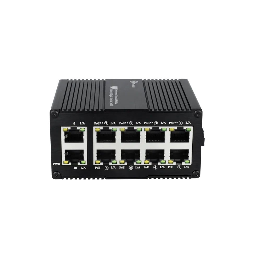 Mini Industrial 10-Port-Ethernet-Switch, Gigabit-Switch (PoE) für DIN-Schienenmontage, 10-Port-RJ45-Netzwerk-Switch, IEEE 802.3af/at/bt