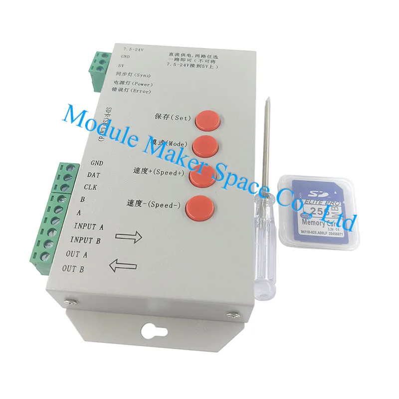 Controlador LED T-1000S WS2811 com cartão TF de 256 MB, programável para faixa de pixel digital 2812B, fita de luz que muda de cor RGB