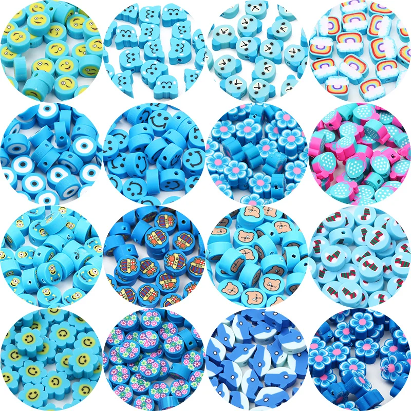 20/50/100pcs Blue Polymer Clay Beads Mixed Style Clay Loose Beads For Jewelry Making Diy Bracelet Earrings Keychain Accessories