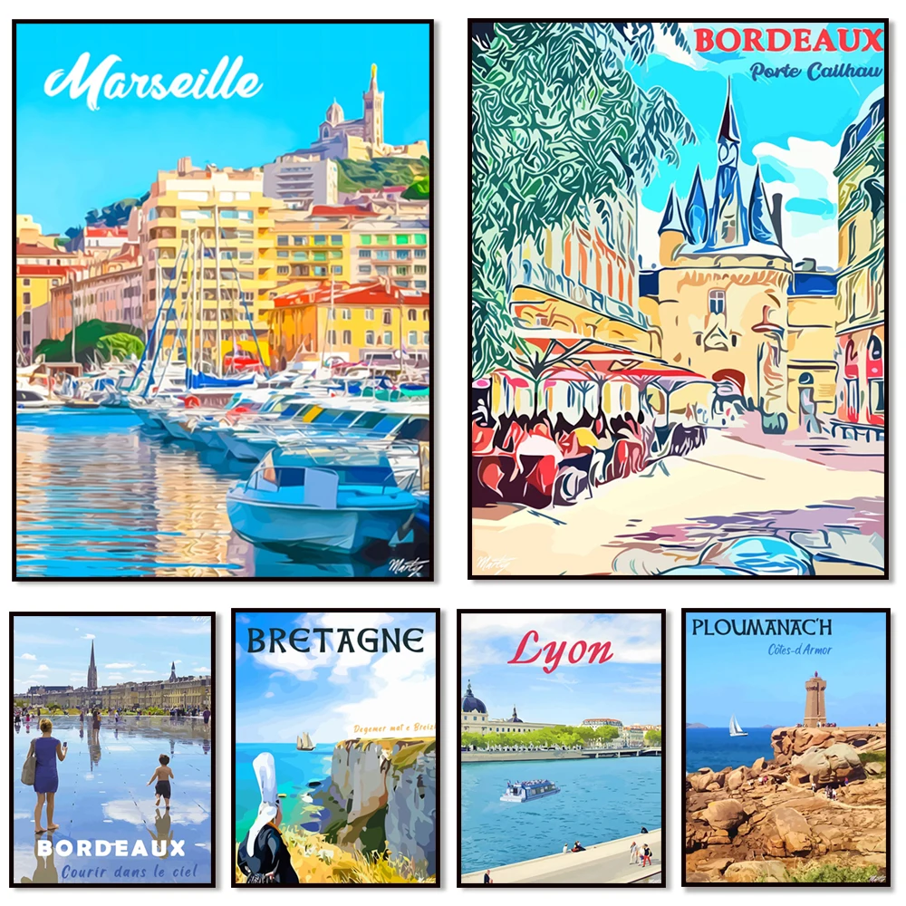 Bordeaux Poster - To the Sky, Lyon - Sur Rhone, Marseille, Brittany, Ploumanac'h - Côtes-d'Armor Travel Poster