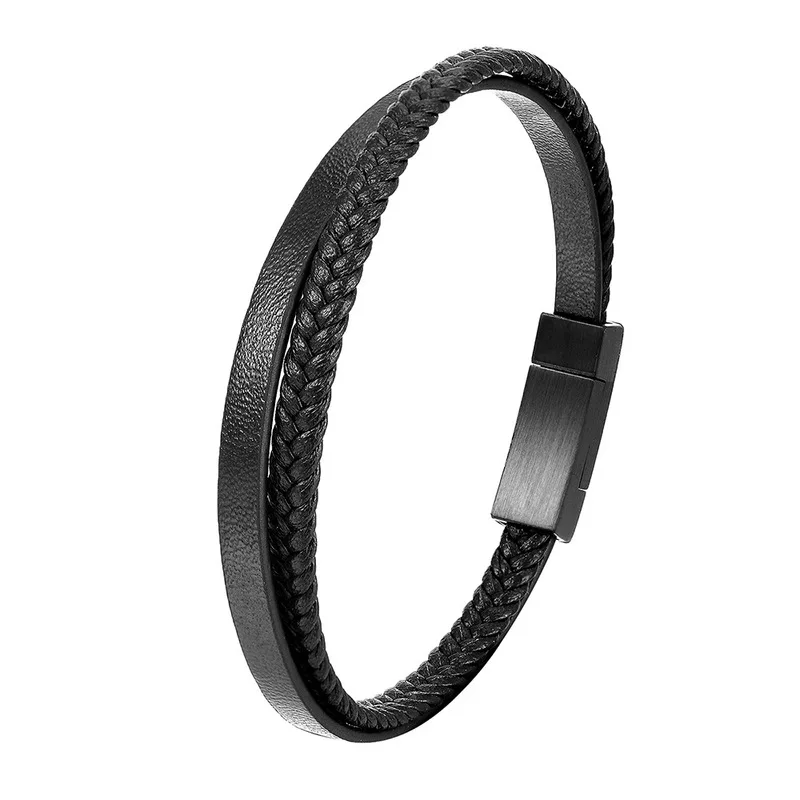 Mens Genuine Leather Bracelet Minimalist Cowhide Bangle Magnetic Clasp Original Design Jewelry Gift for Him