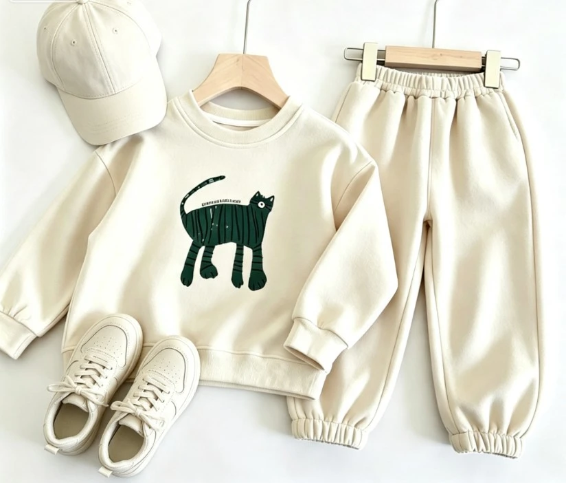 Kids Cute Cartoon Cat Rabbit Two Piece Tracksuit Children Soft Cotton Sweatshirt And Elastic Cuff Jogger Pants Baby Autumn Suit