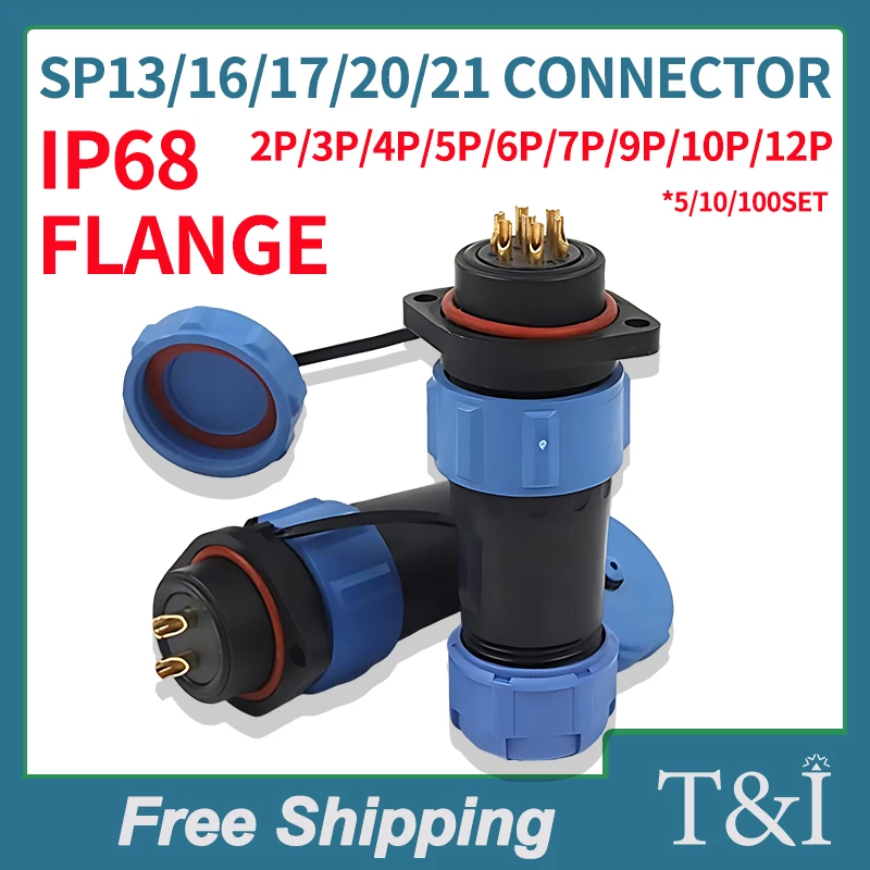 

IP68 SP13 SP16 SP17 SP20 SP21 2P-12Pin Plug Socket Aviation Power Cable Connectors Male Female Flange Mount Panel Industrial