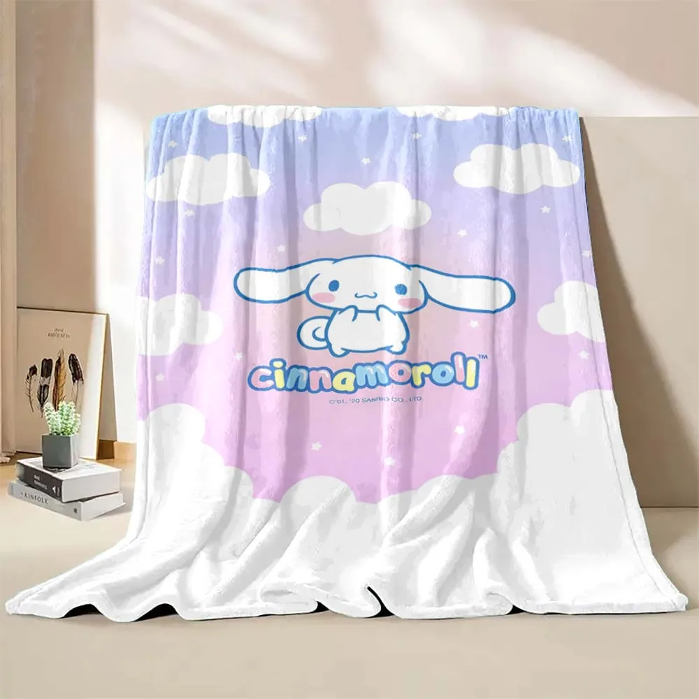 Japanese Sanrio Hello Kitty Blanket Cinnamoroll Cartoon Print Flannel Office Soft Fluffy Shawl Blanket Plush Nap Cover Girl Gift