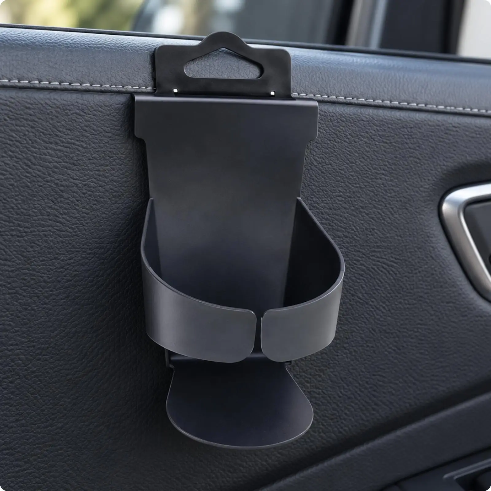 Car Door Cup Holder Hanging Beverage Receptacle for Commute Road Trip Interior Black Plastic