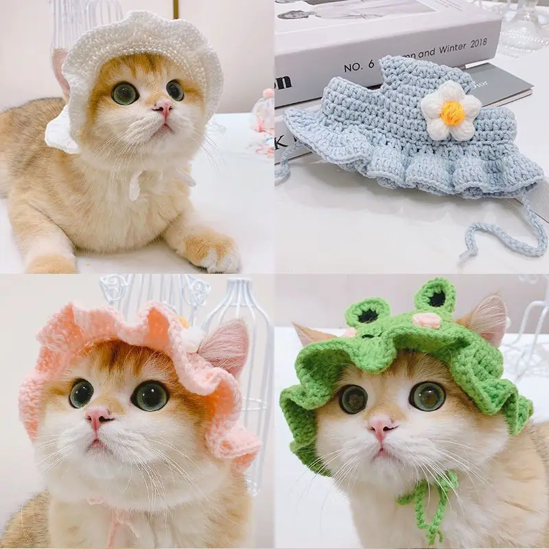 Cute Cat Hats Elastic Autumn Winter Pet Hats Puppy Kittens Kawaii Knitted Hat Pet Party Photo Shoot Props Dress Up