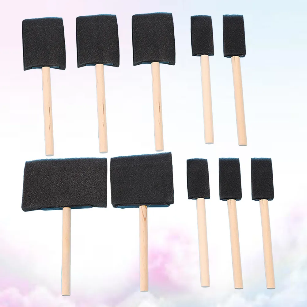 10Pcs Sponge Paint Brushes Wood Handle 1In 2In 3In 4In Absorbent for Acrylic Stains Varnishes Painting Art Crafts