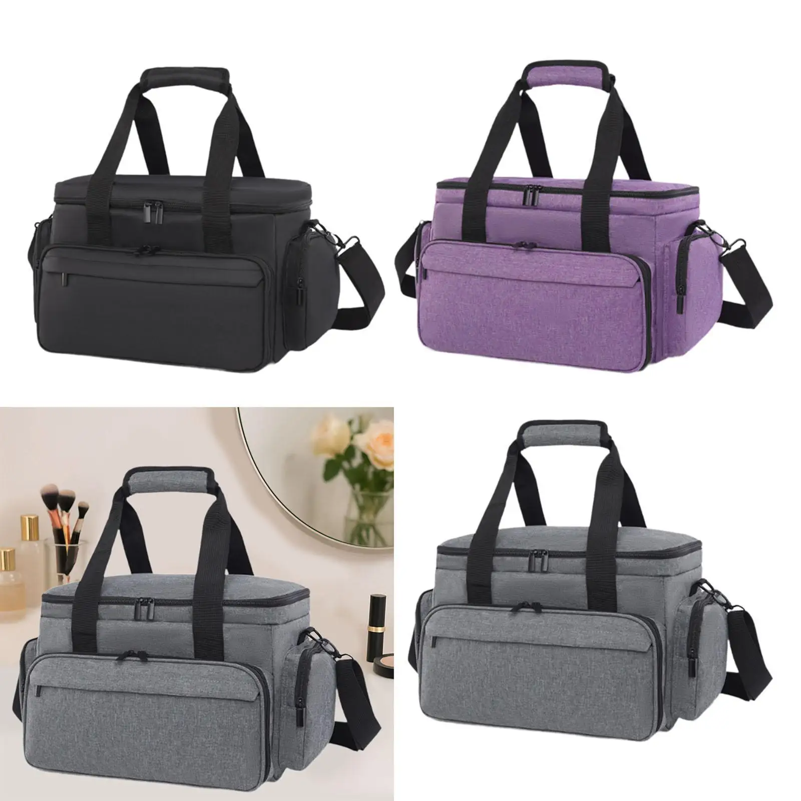 

Travel Makeup Bag Large Capacity with Shoulder Strap 33x20x23cm Multi Pockets Cosmetic Organizer Case for Vacations Nail Tools