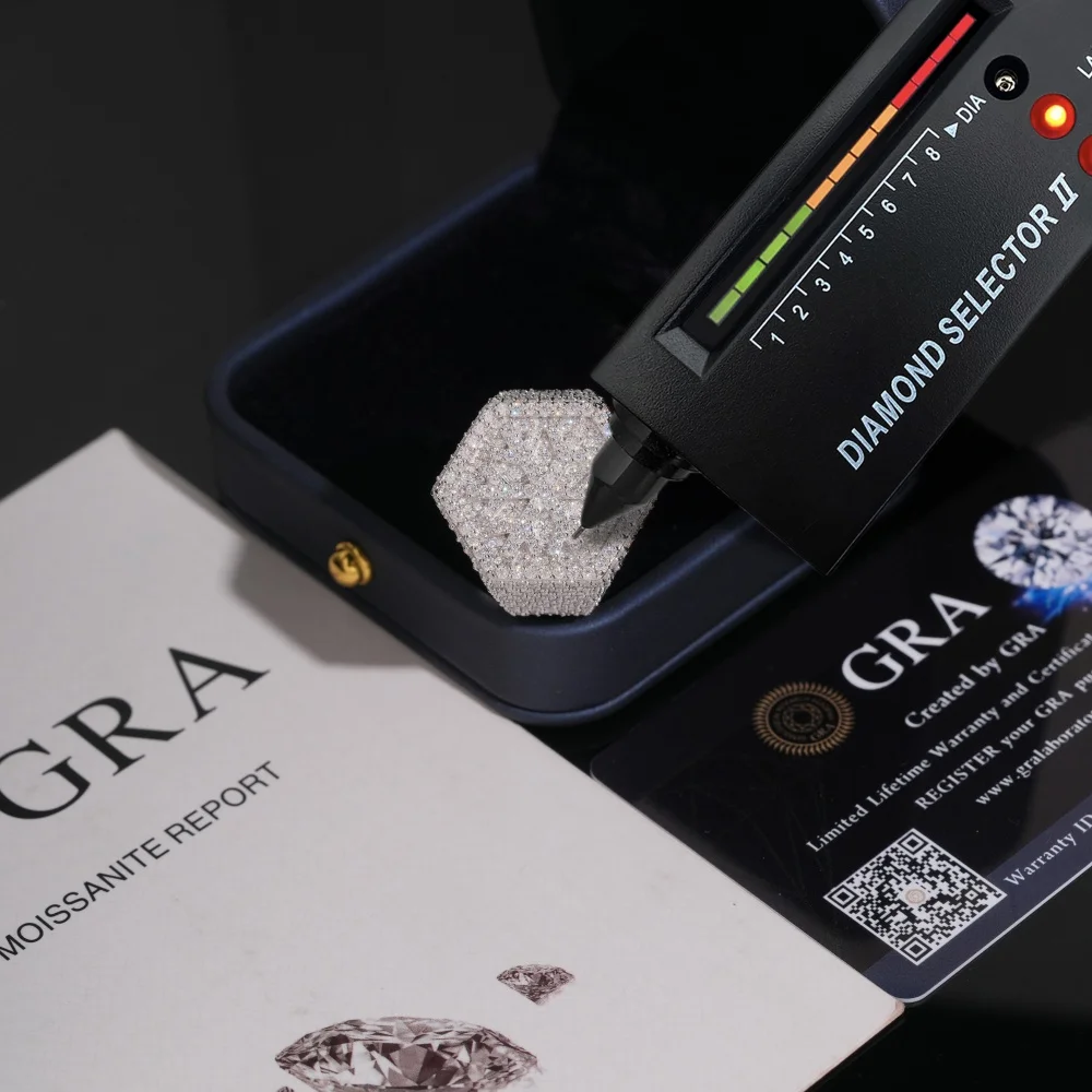 Blingminer Hexagon Shape VVS Moissanite Rings For Men Women S925 Silver Iced Out Rings Pass Diamonds Tester GRA Free Shipping