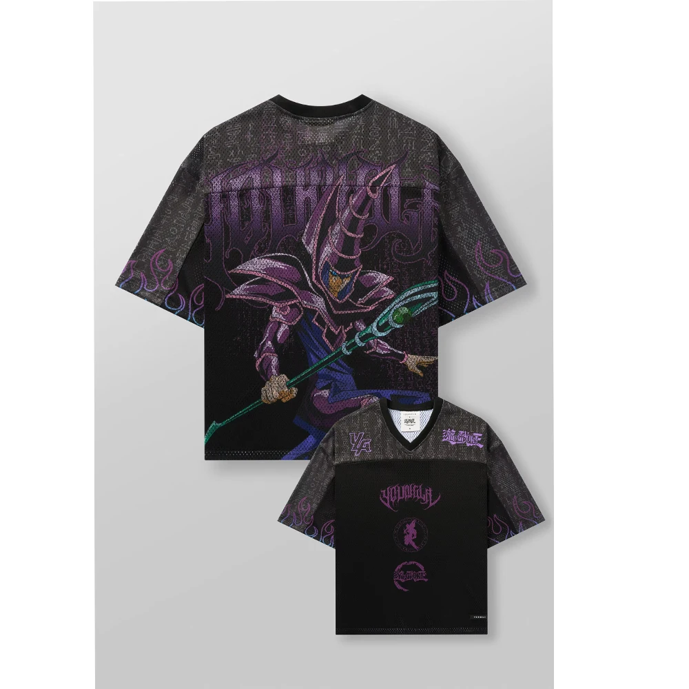 Ya العلامة التجارية العصرية المتضخم تي شيرت الشارع الترفيه التجفيف السريع تنفس شبكة كبيرة قميص الرسوم المتحركة الجرافيك المحملة قصيرة الأكمام