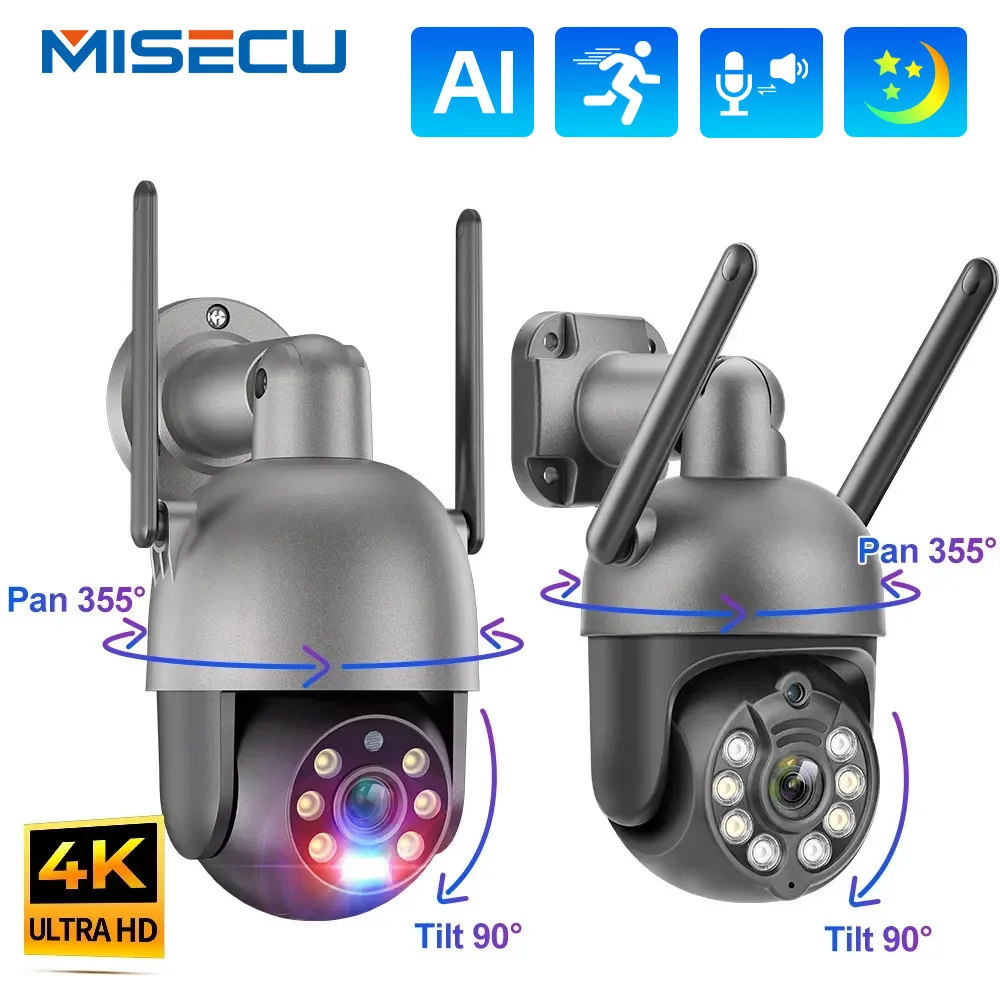 

MISECU 2K 4K UHD 8MP WIFI Smart AI Camera Two-way Conversation Human Detection Red-Blue Light Alarm Outdoor Security IP Camera