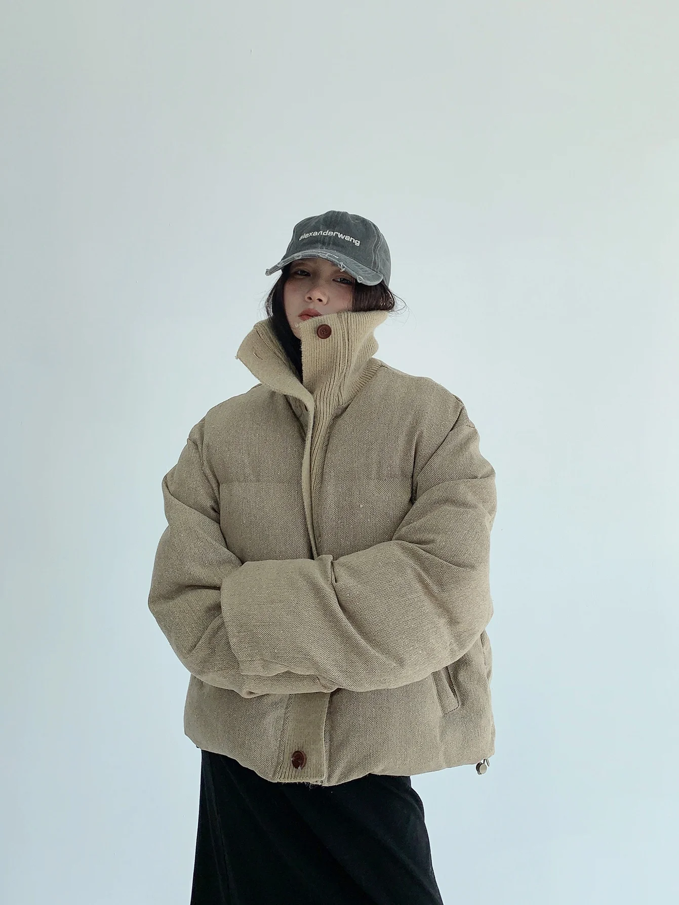 

Thiened зимнее хлопковое женское свободное пышное пальто с воротником-стойкой, уличное длинное свековое пальто на молнии, цвет