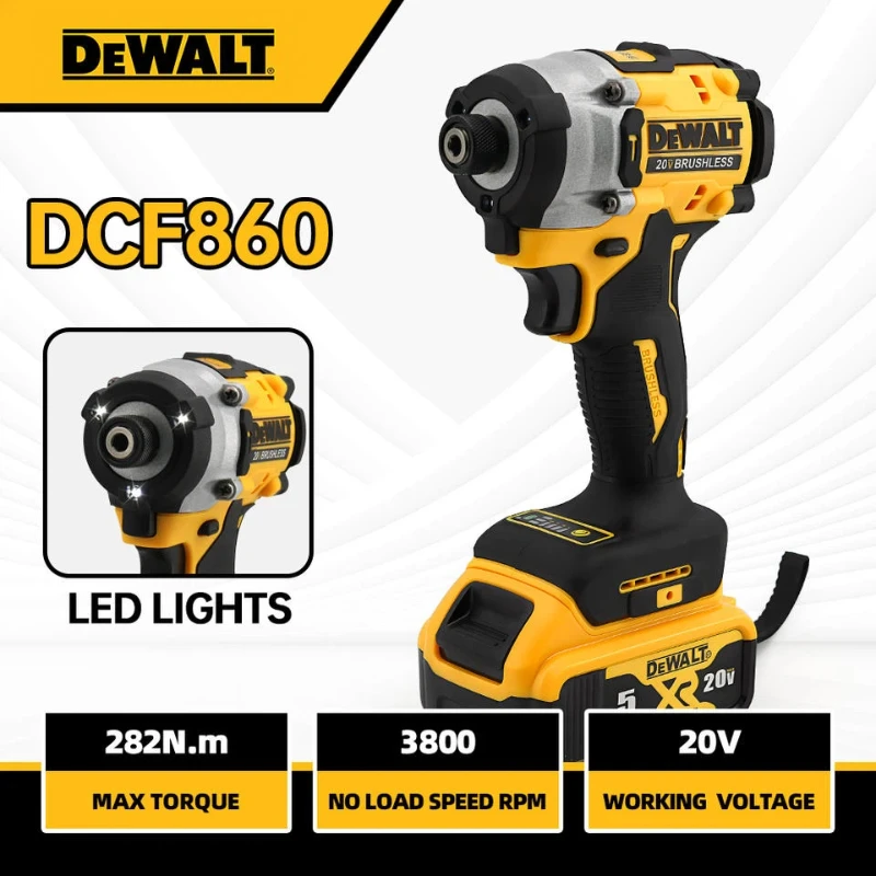 Dewalt DCF860 Cordless Brushless Electric Screwdriver Impact Function 20V Battery 282N.m Brushless Electric Drill DCF850Upgraded