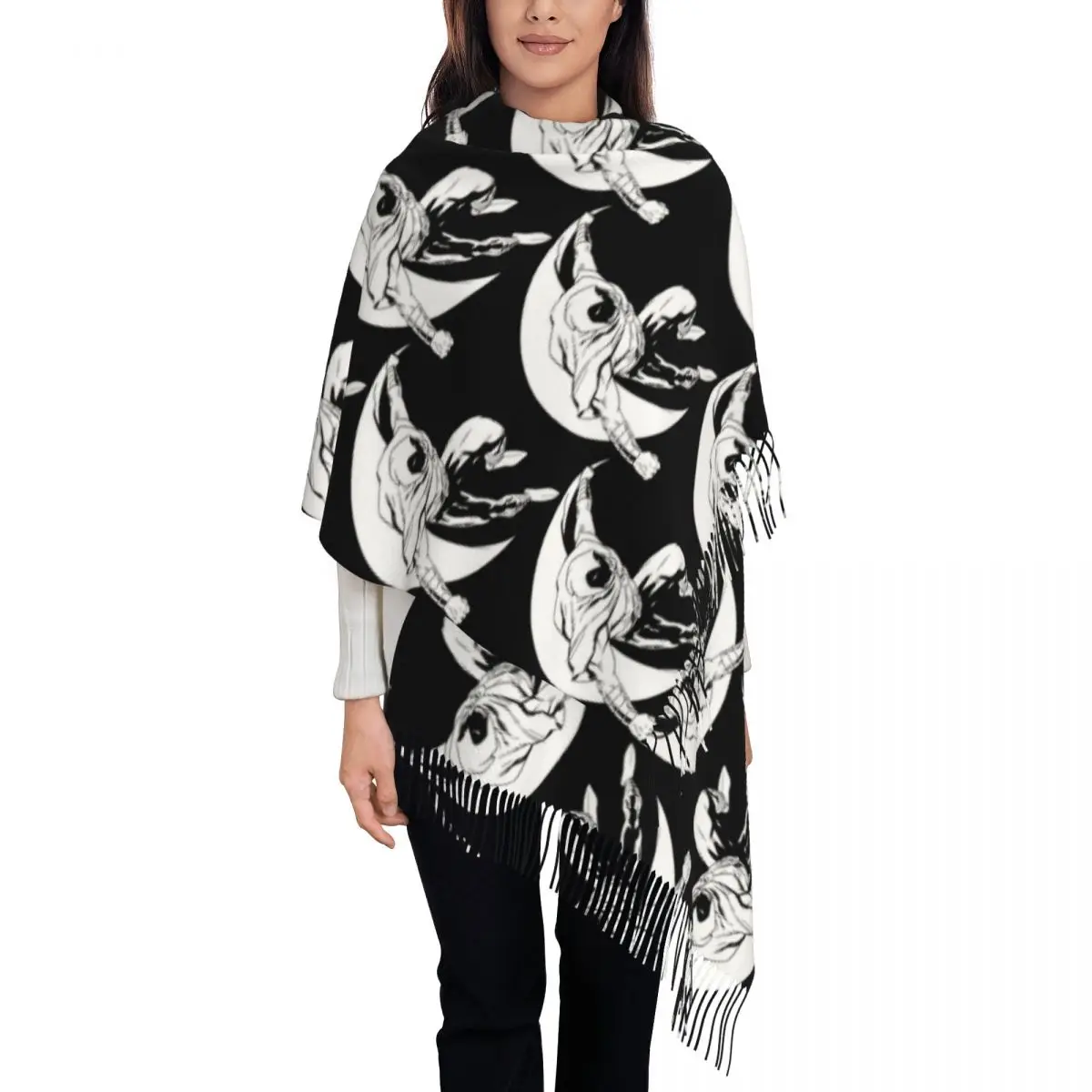 

Custom Moon Knight Movie Tassel Scarf Women Soft Shawls Wraps Lady Winter Scarves