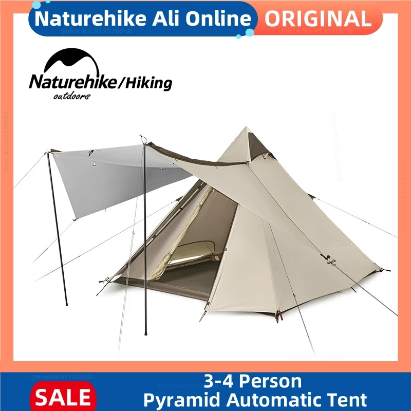 Naturehike Pyramid Automatic Tent Camping 3-4Person Integrated Tent Pole Outdoor Picnic Large Space Quick Automatic Opening Tent