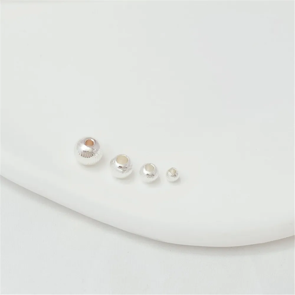 Silver Cat's Eye Fine Pattern Round Beads Interlocking Beads Cut Surface Loose Beads DIY Handmade Bracelet, Necklace Accessory