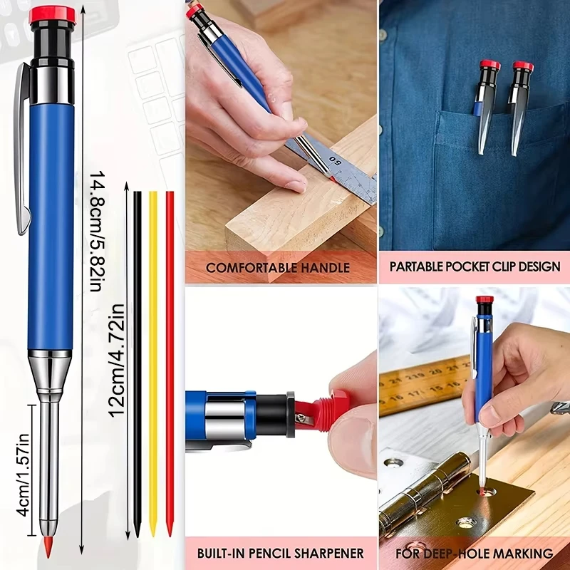 قلم رصاص جديد لأعمال النجارة مقاس 2.8 مم مع علبة واقية ومبراة ووضع علامات على الفتحات العميقة ووضع علامات رسم النجارة