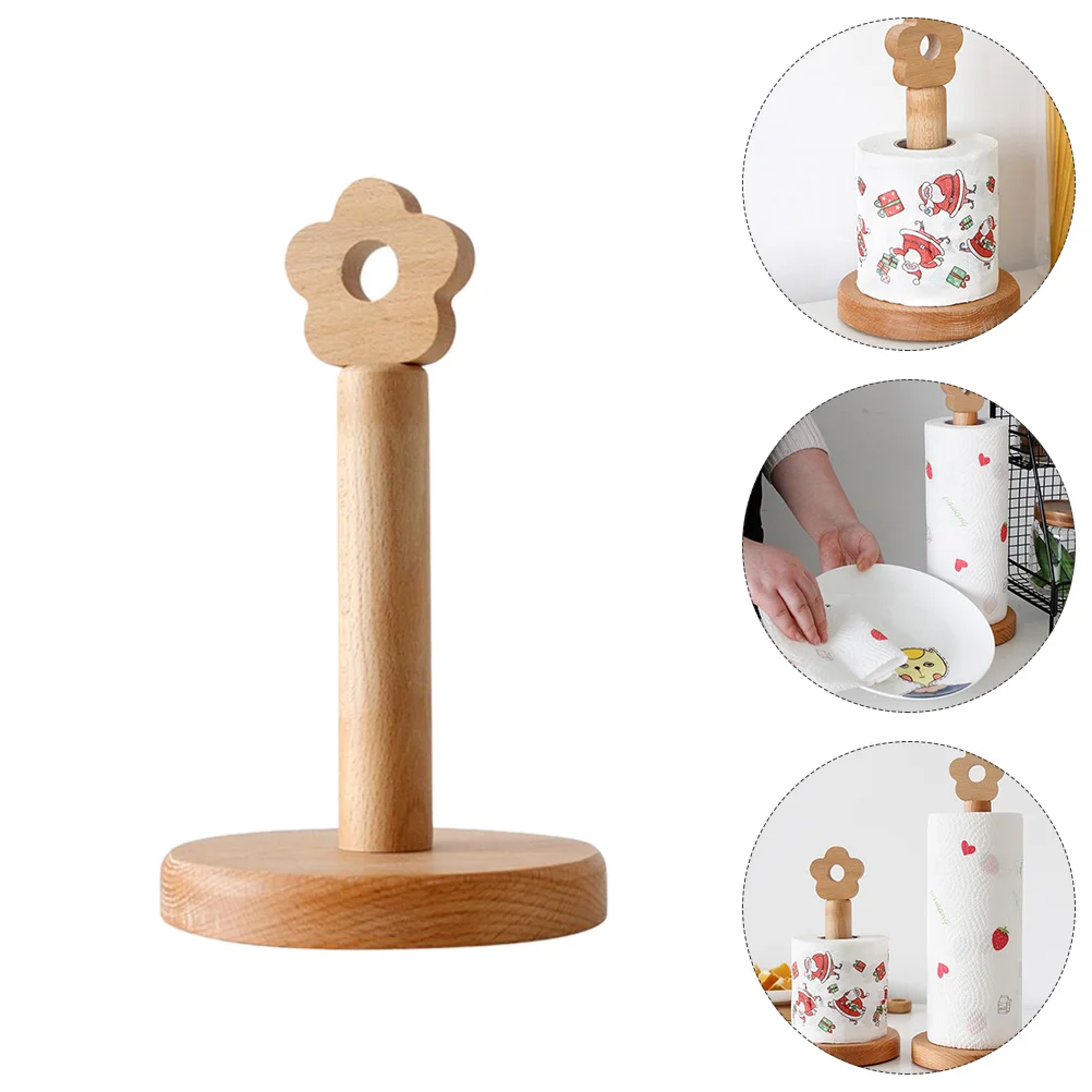 

Toilet Paper Holder Stand Small Flower Tissue Vertical Wood Towel Khaki Wooden Rack