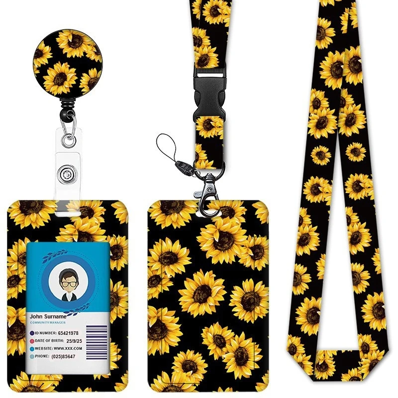 

Ladies Girls Flower ID Credit Bank Card Holder Students Bus Card Case Lanyard Child Visit Door Identity Badge Cards Cover Case