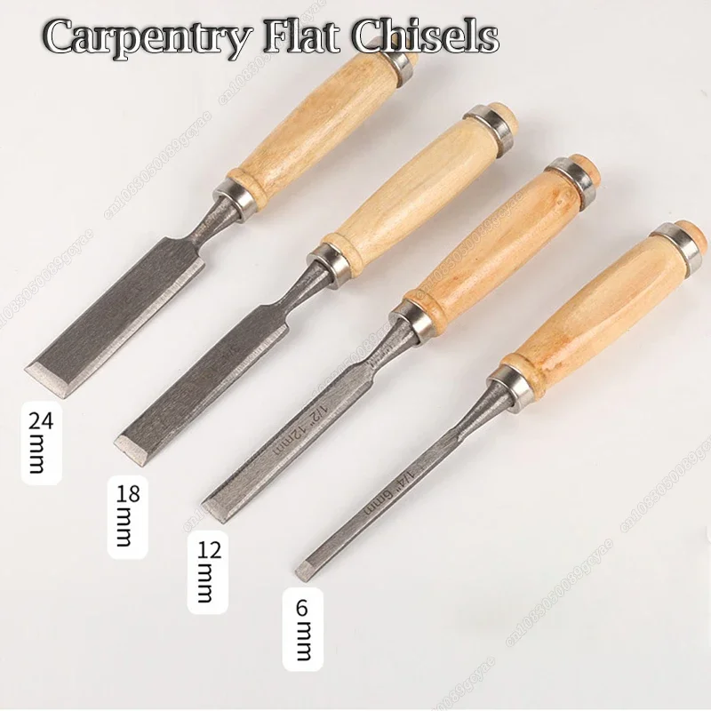 4Pcs Professional Wood Chisels Set Wood Carving Chisel 6/12/18/24mm Carpentry Flat Chisels DIY Woodworking Woodcut Carving Knife