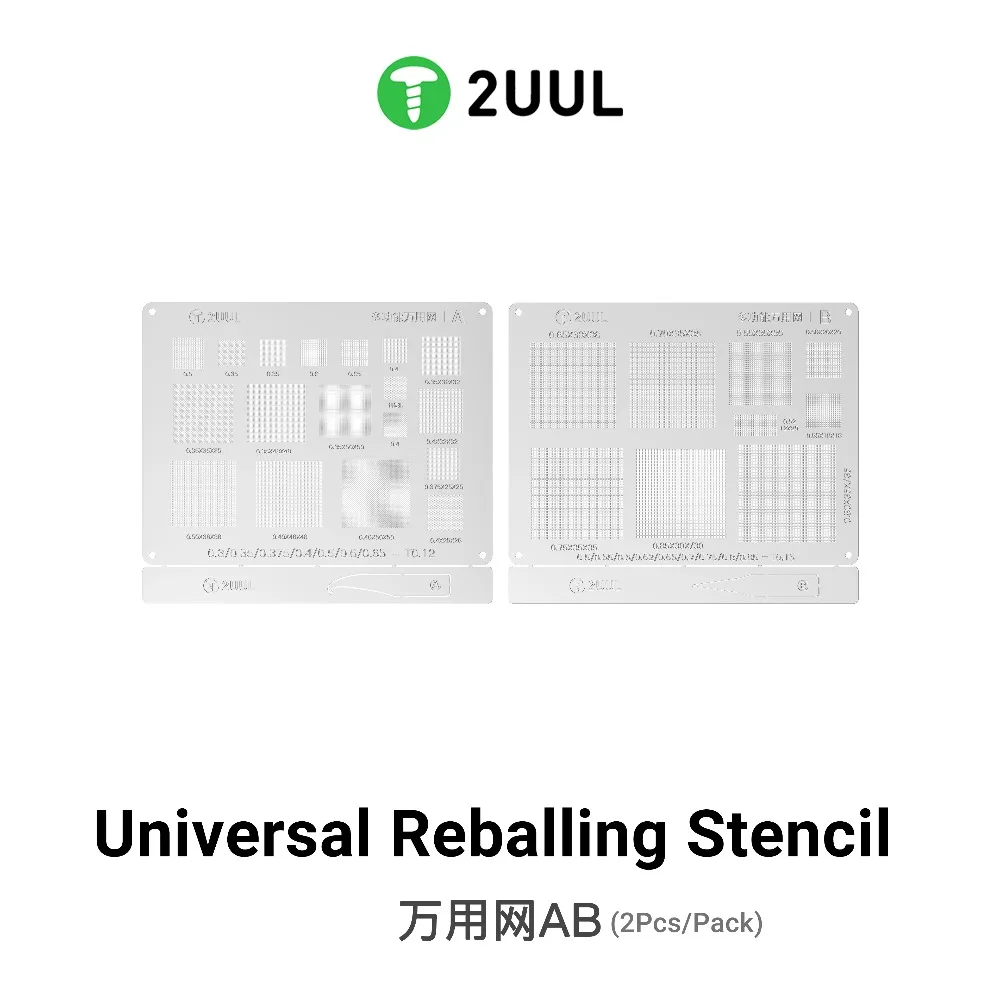 

2UUL BG02 Universal Reballing Stencil Kit 2Pcs 0.2mm-0.85mm for Phone BGA Chip Repair Solder Ball Grid Array PCB Rework Tools