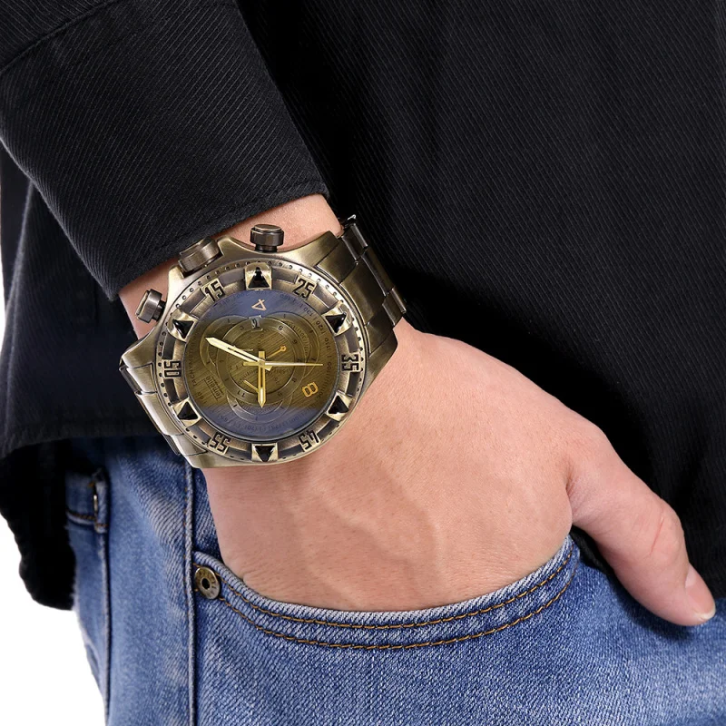 Kashiqi-reloj de cuarzo para hombre, cronógrafo informal de bronce, con correa de acero, resistente al agua, para primavera