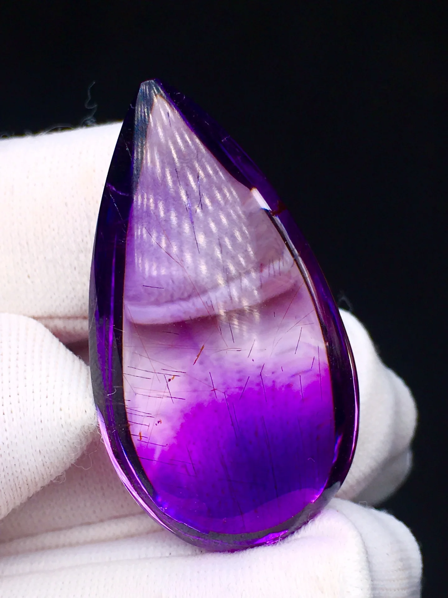 

Natural Purple Super Seven 7 Rutilated Quartz Pendant 30.16.11mm Water Drop Necklace Crystal Genuine AAAAA