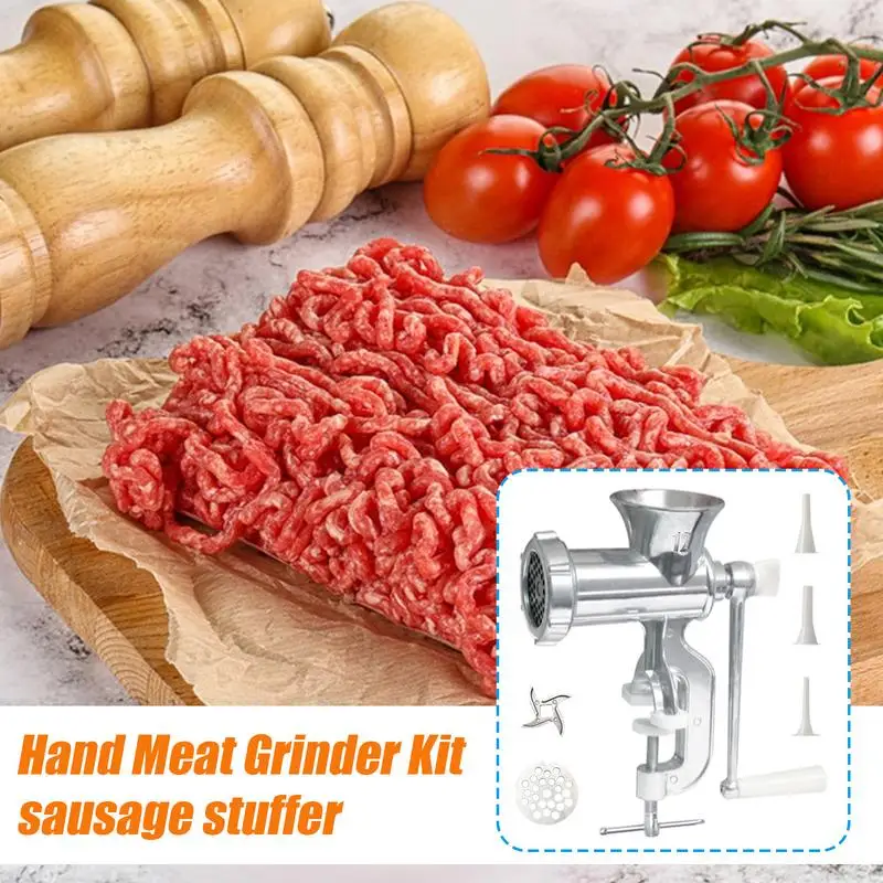 Sausage Grinder Manual Alloy Meat Grinder Mincer Heavy Duty Kitchen Tools Food Processor With Grinding Plate And Stuffer Tubes