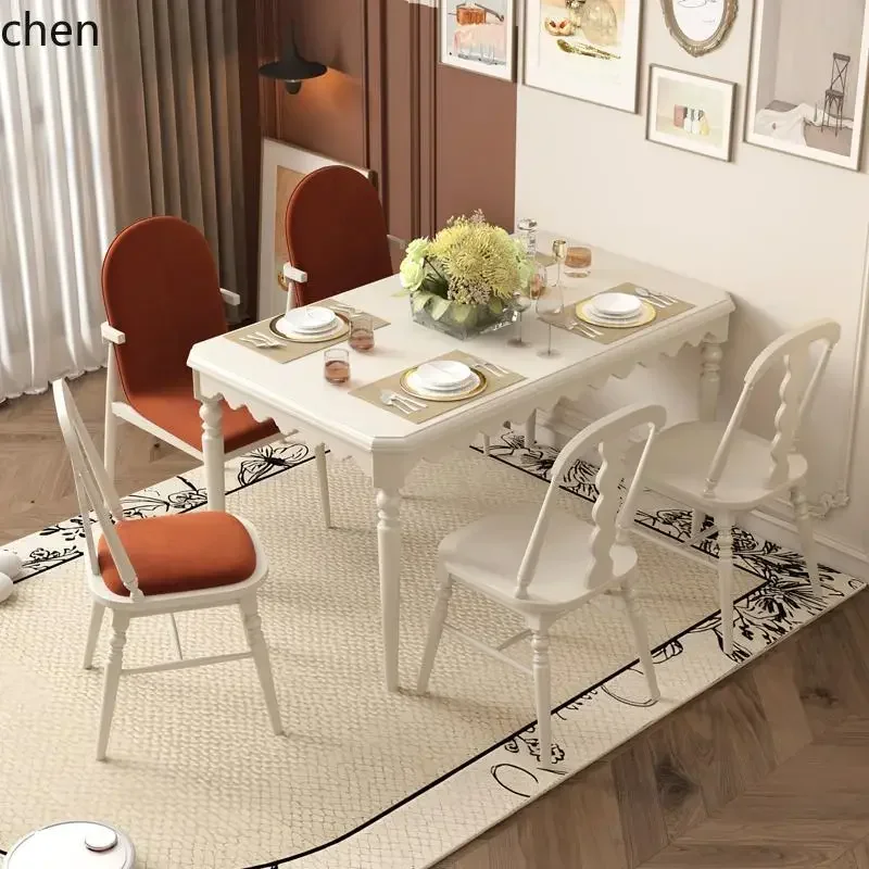 DSA solid wood household small apartment cream style dining table and chairs antique style dining table and desk dual-purpose