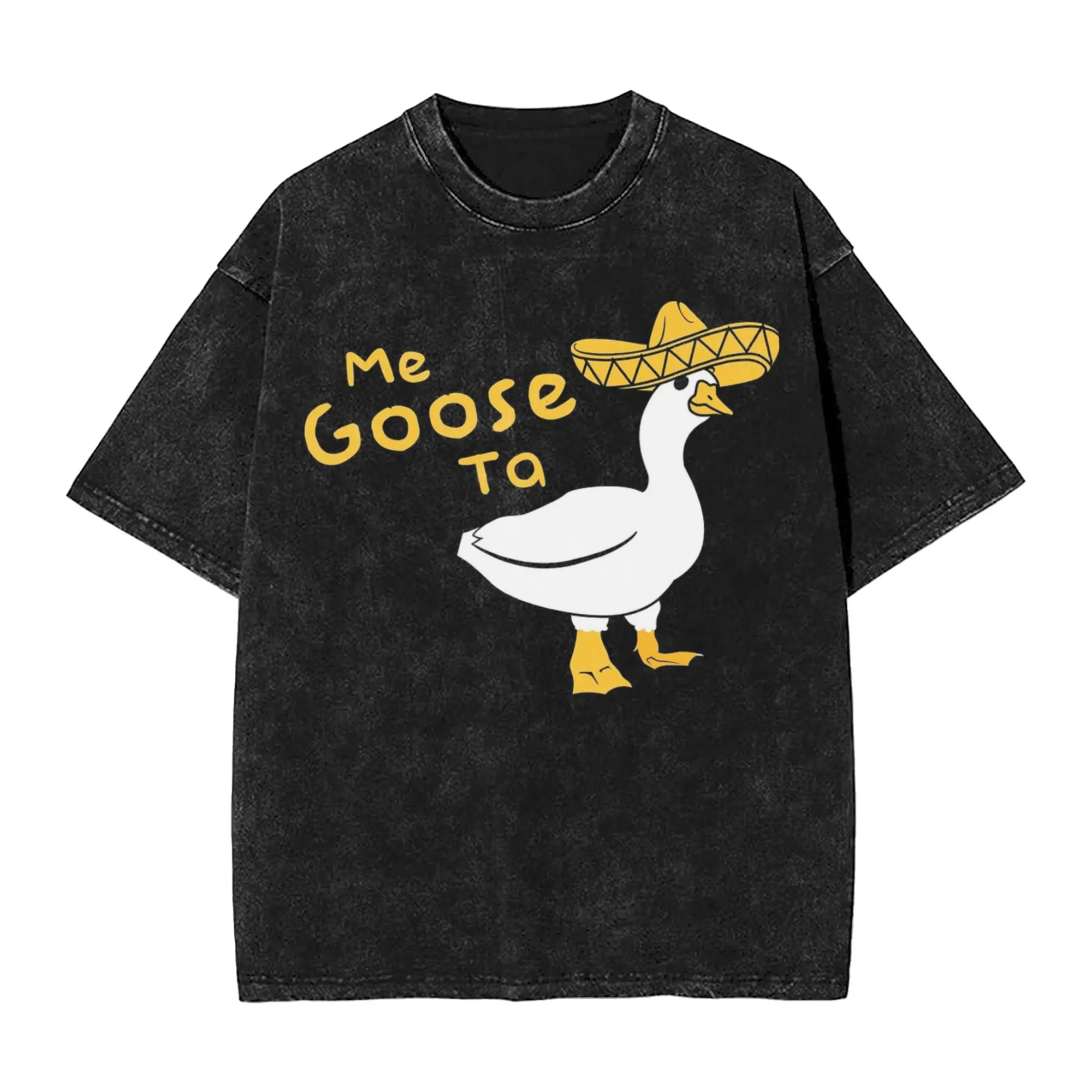 Me Goose Ta Untitled Goose Washed T Shirt Streetwear Hip Hop Vintage T-Shirt  Tees for Men Women Cotton High Street Summer