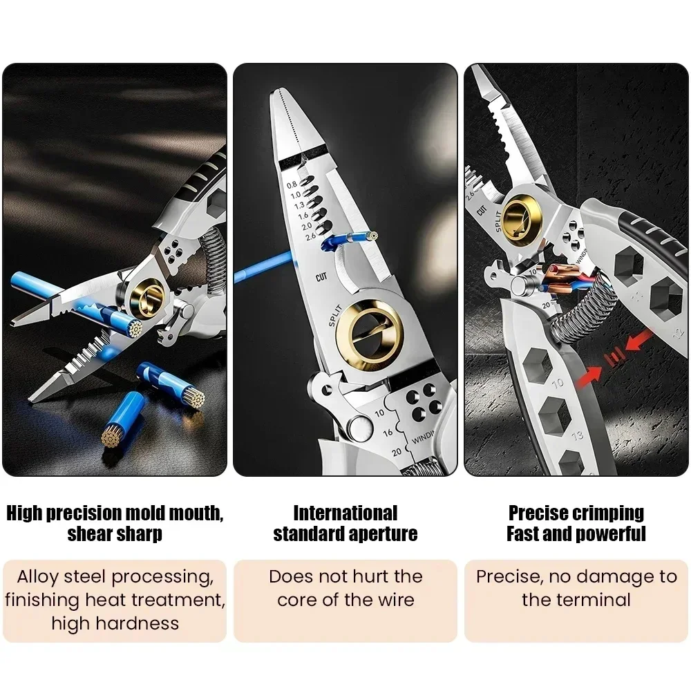 Multi-purpose 7-inch Wire Strippers 16-in-1 Household Repair Scissors Electrical Strippers Crimping Pliers Hand Tools