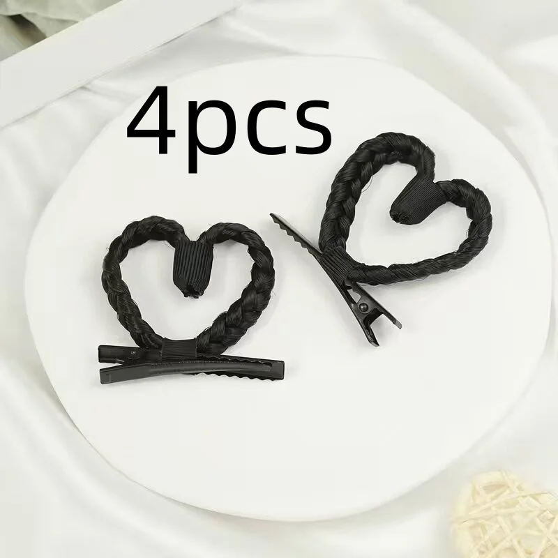 2/4pcs cute heart-shaped braided hair clip synthetic heart-shaped hair clip cute daily girl hairstyle accessory. image 5
