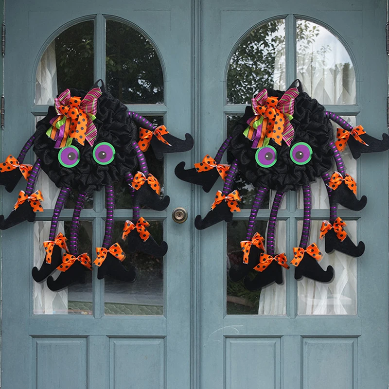 Halloween Party Wreath Hanging Welcome Sign Multi Legged Witch Wall Hanging Pendant Front Door Decoration image 4