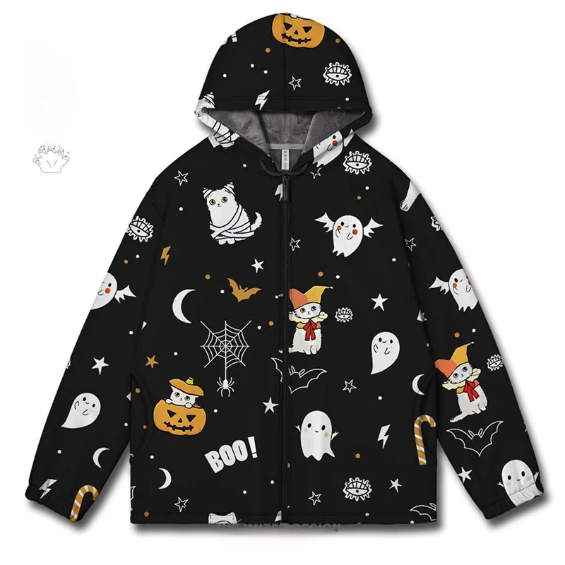 귀여운 호박 광대 고양이 할로윈 그래피티 재미있는 오픈 카디건 스웨트셔츠 남성 의류 무제한 스트레이트 튜브 프린트 스트리트웨어