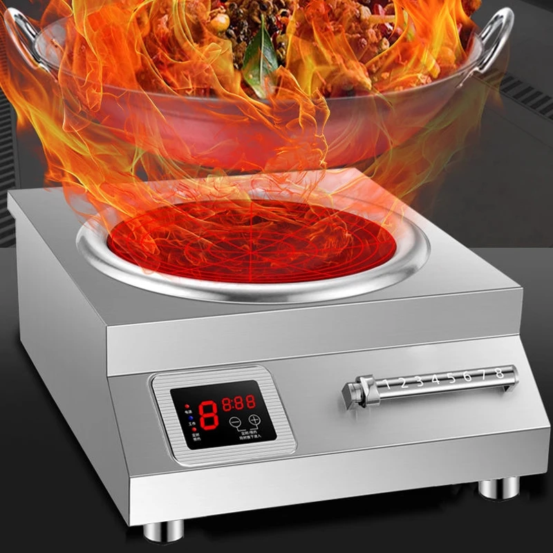 Fogão de indução comercial de alta potência de 5000 W/6000 W, superfície côncava, ajuste de alta potência, um must-have para restaurantes