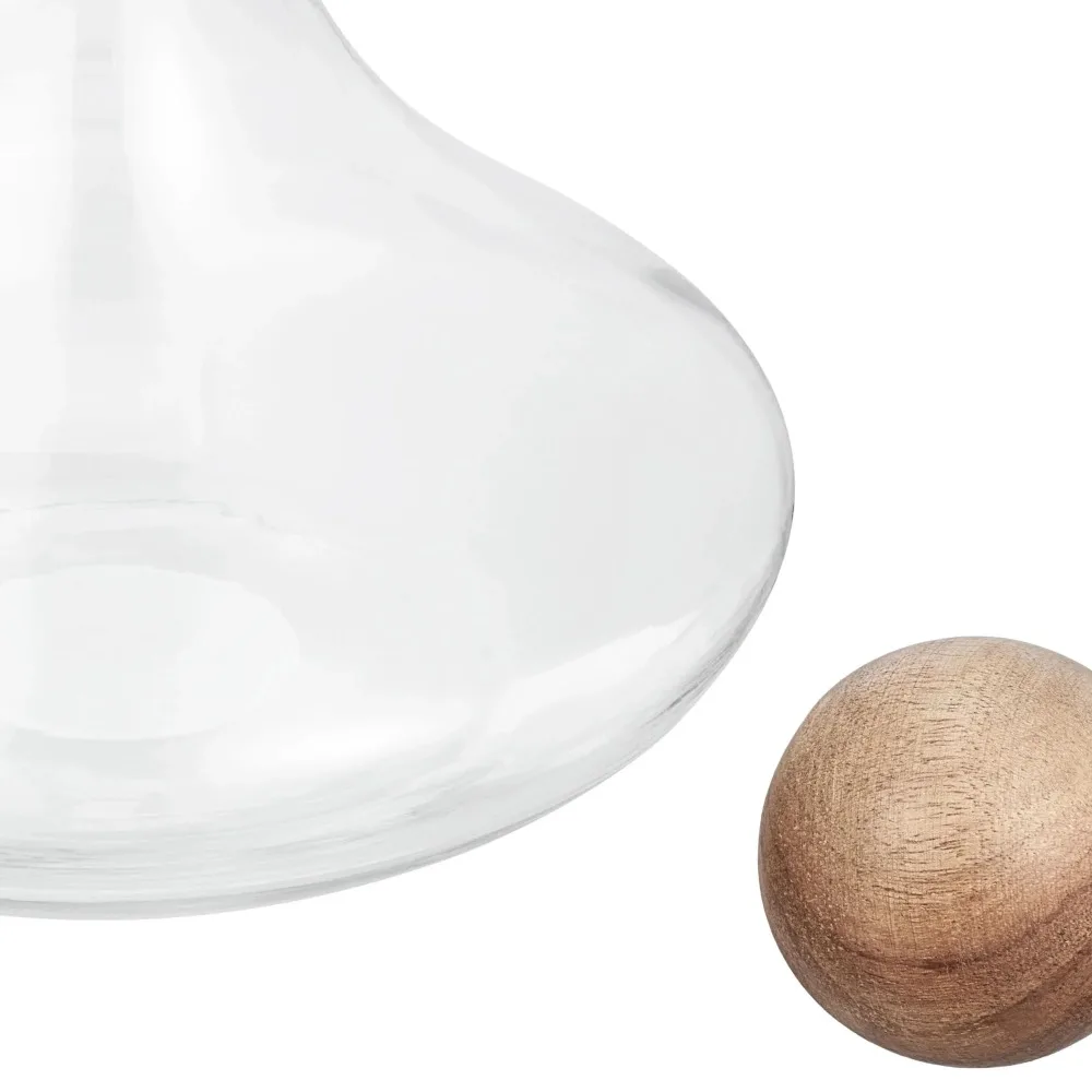 إناء نبيذ زجاجي مع سدادة كروية خشبية، سعة حجم 85 أونصة