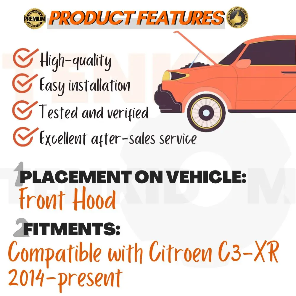 Front Hood Struts for Citroen C3-XR 2014-present Shock Lift Supports Bonnet Gas Dampers Springs No-Drill