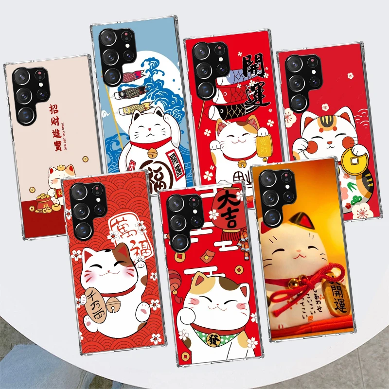 Lucky Cat Maneki Neko Japanese Phone Case For Samsung Galaxy S25 S24 S23 Plus S22 Ultra S21 S20 FE S10 + S25 Edge Funda Shell Co