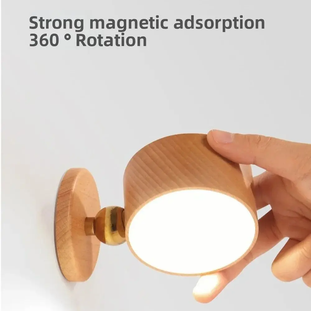 360° Rotating Wooden Wall Mounted Lamp Dimmable Magnetic Mountin Magnetic Night Light Touch Control Double-sided LED Wall Sconce view 3